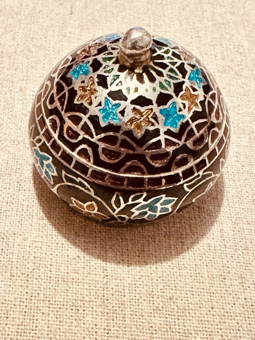 Vintage | Trinket Box | Hand-Painted Turquoise & Black Decorative Trinket Box
